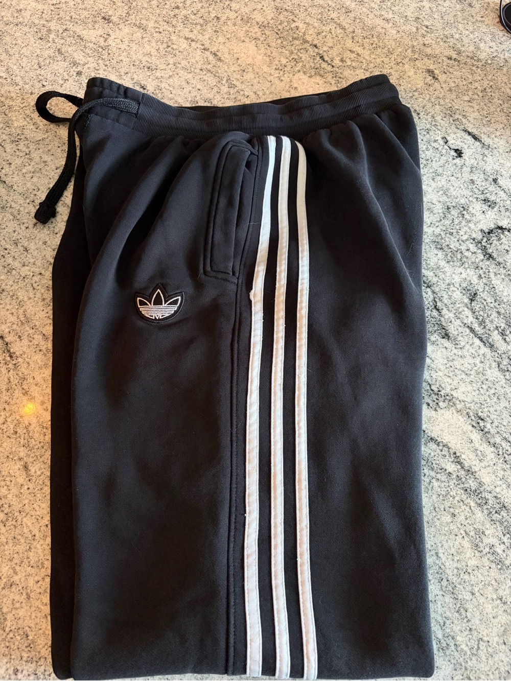 adidas men’s Black Joggers with White Three-Stripe